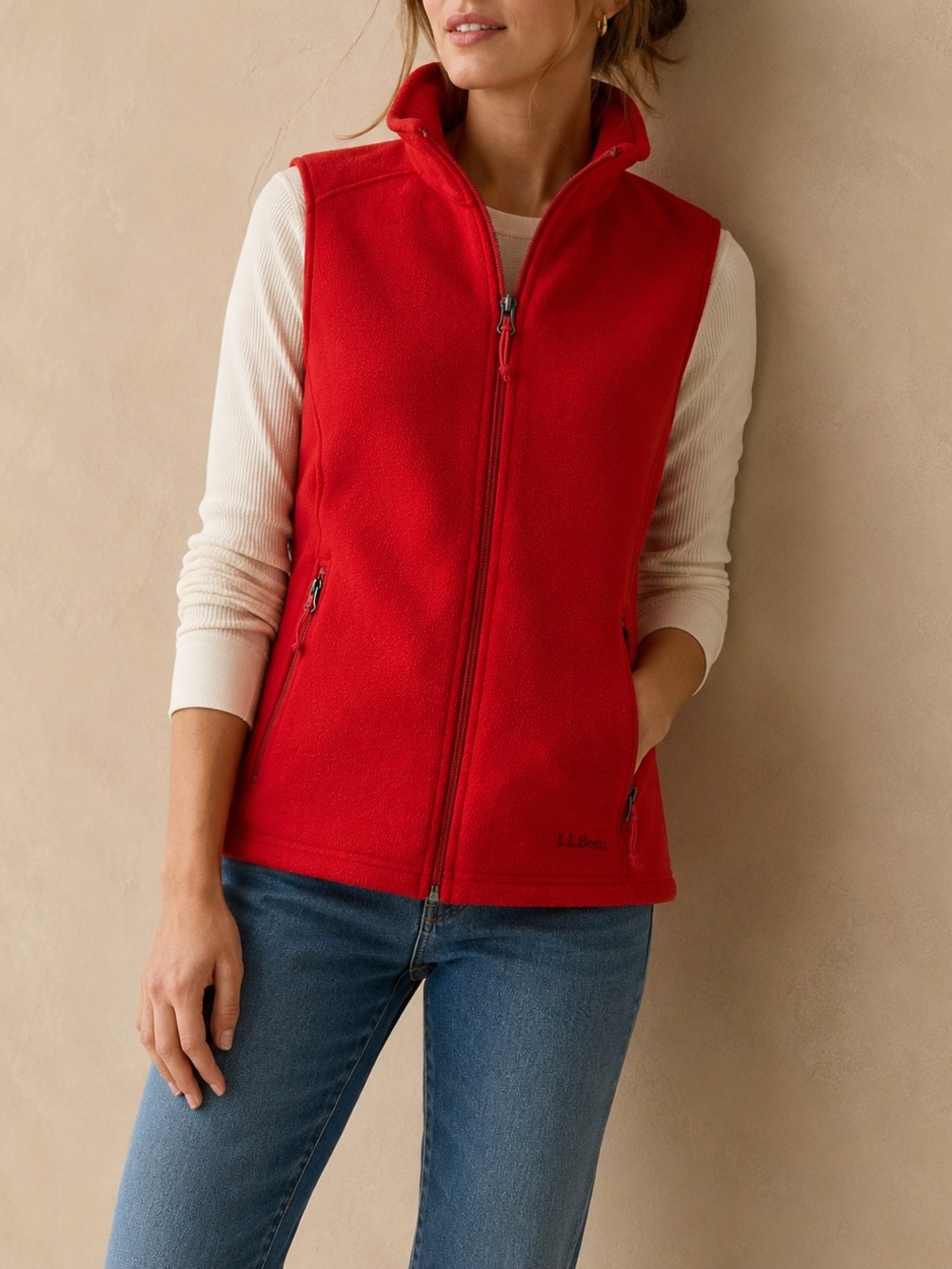 L.L.Bean‎ XL Red Polartec Recycled Fleece Zip Vest Outdoor Hiking Trail Core